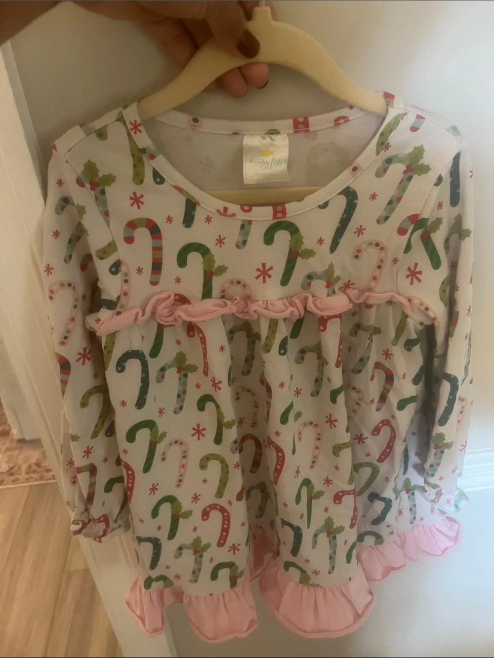 Girls' Candy Cane Print Pink-Trim Nightgown